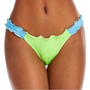 NEW Peixoto Ruffed Hipster Cheeky Bikini Swim Bottoms in Lime Green/Blue‎ Size L